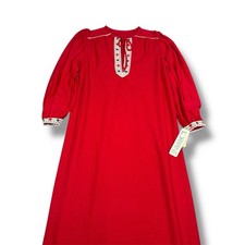 New Vtg Lorraine Long Nightgown Acetate Thin Fleece Red Floral Lace Trim Sz S