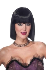 Medium Length Sleek Black Adult Costume Wig With Bangs One Size