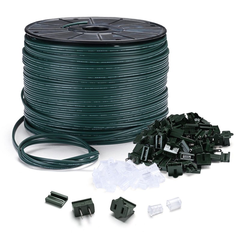 DELight 500Ft Electrical Wire SPT-1 18 AWG UL Listed with 20 Male/Female Plugs