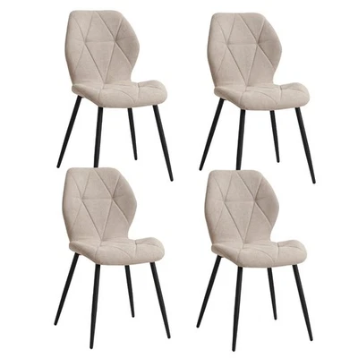 Lot de 4 Chaises Salle à Manger Design Scandinave Tissu Pieds Métal Noir/Beige - Photo 1/4