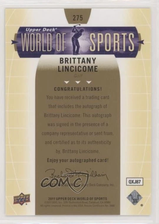 2011 Upper Deck World of Sports Auto Brittany Lincicome #275 Auto - Image 2 of 2