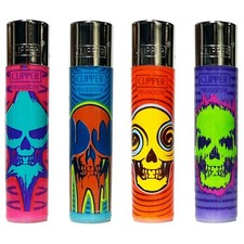 4 - Clipper Reusable Lighters - Natural Skulls