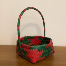 Red & Green Woven Decorative Storage Basket, Ideal For Christmas Decor