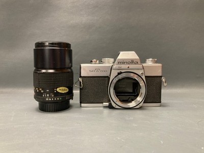 Minolta SRT-200 35mm Film SLR Camera w/ MD Minolta Celtic 135mm f/3.5 Lens READ