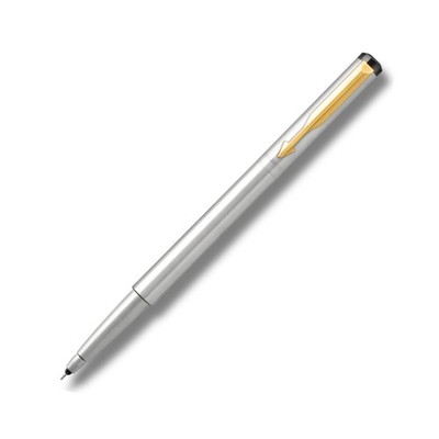 Parker Vector Edelstahl-Tintenroller mit Goldrand (feine Spitze) - 3N