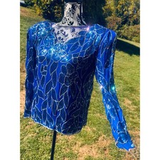 Blue sequin long sleeve top vintage vivid