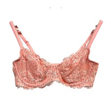 Victoria's Secret Demi Bra Women 36C Peach Pink Lace Polka Dot Unlined Coquette
