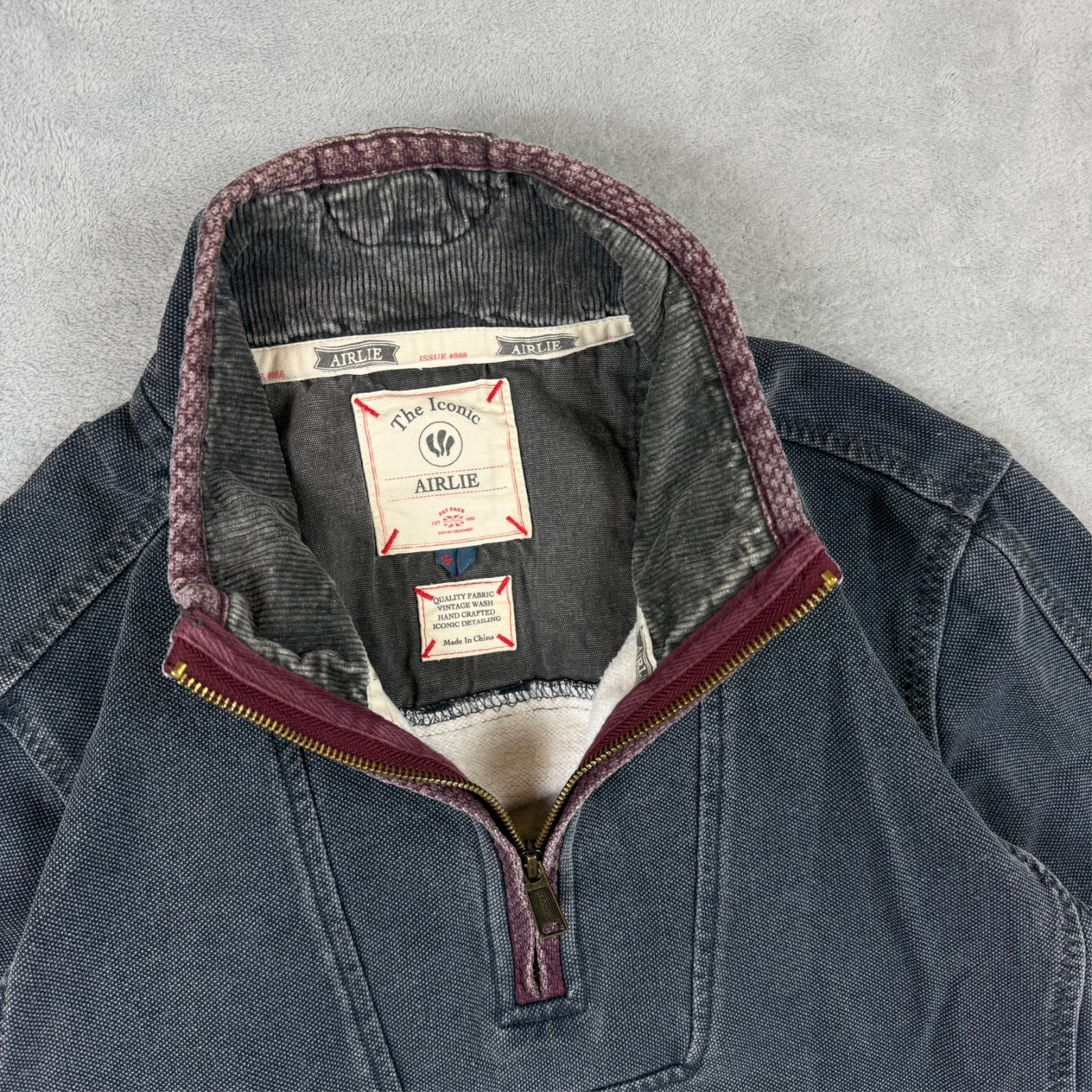 VTG Fat Face 2000s Airlie Navy Blue Grey Quarter 1/4 Zip Oversized Medium Jumper image 5