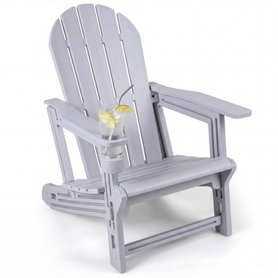Adirondack Chair HDPE All-Weather Fire Pit Chair w/Cup Holder & Wooden Texture