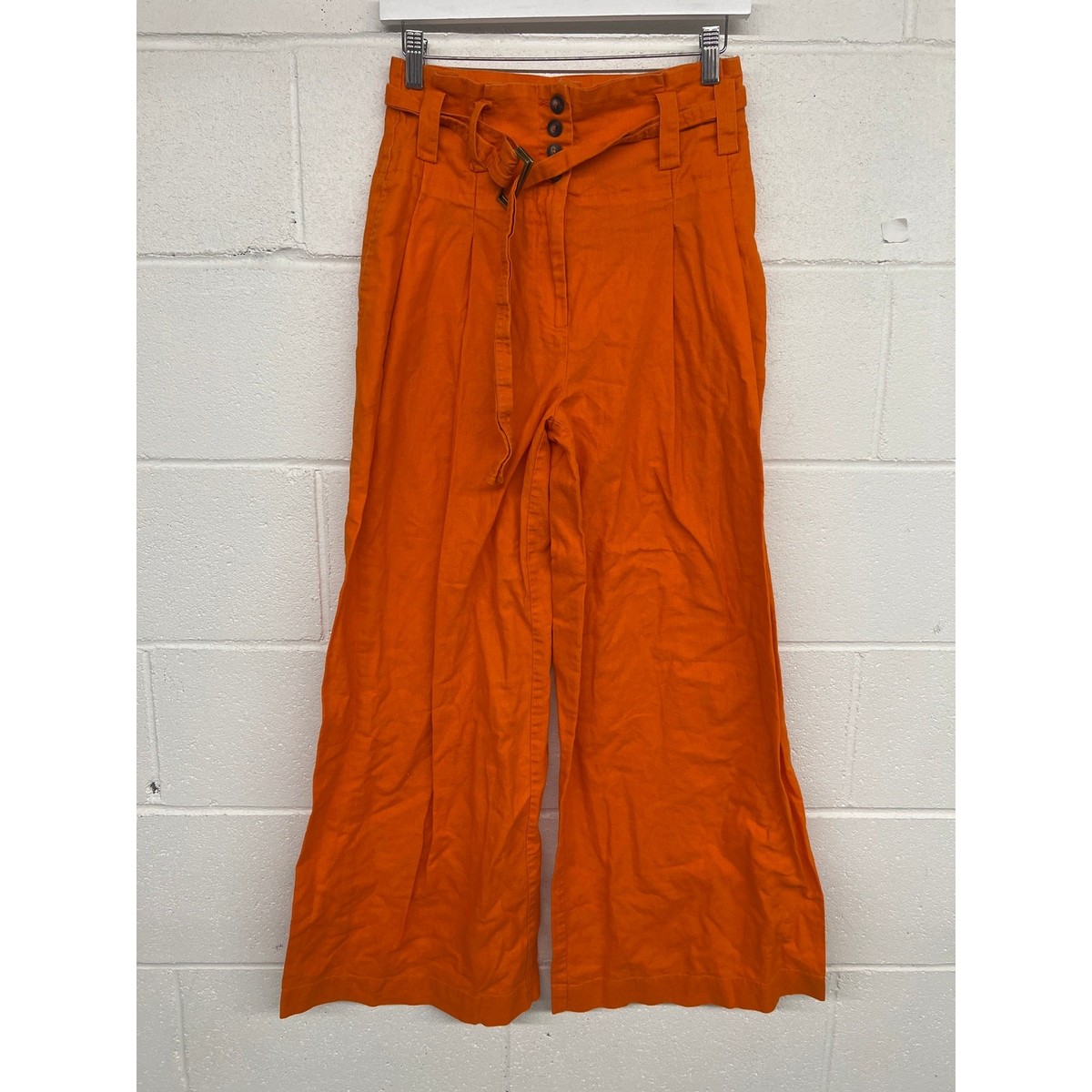 Eudon Choi Sz 0 (xs) solid orange High Waist Pleated Wide Leg  display picture 1