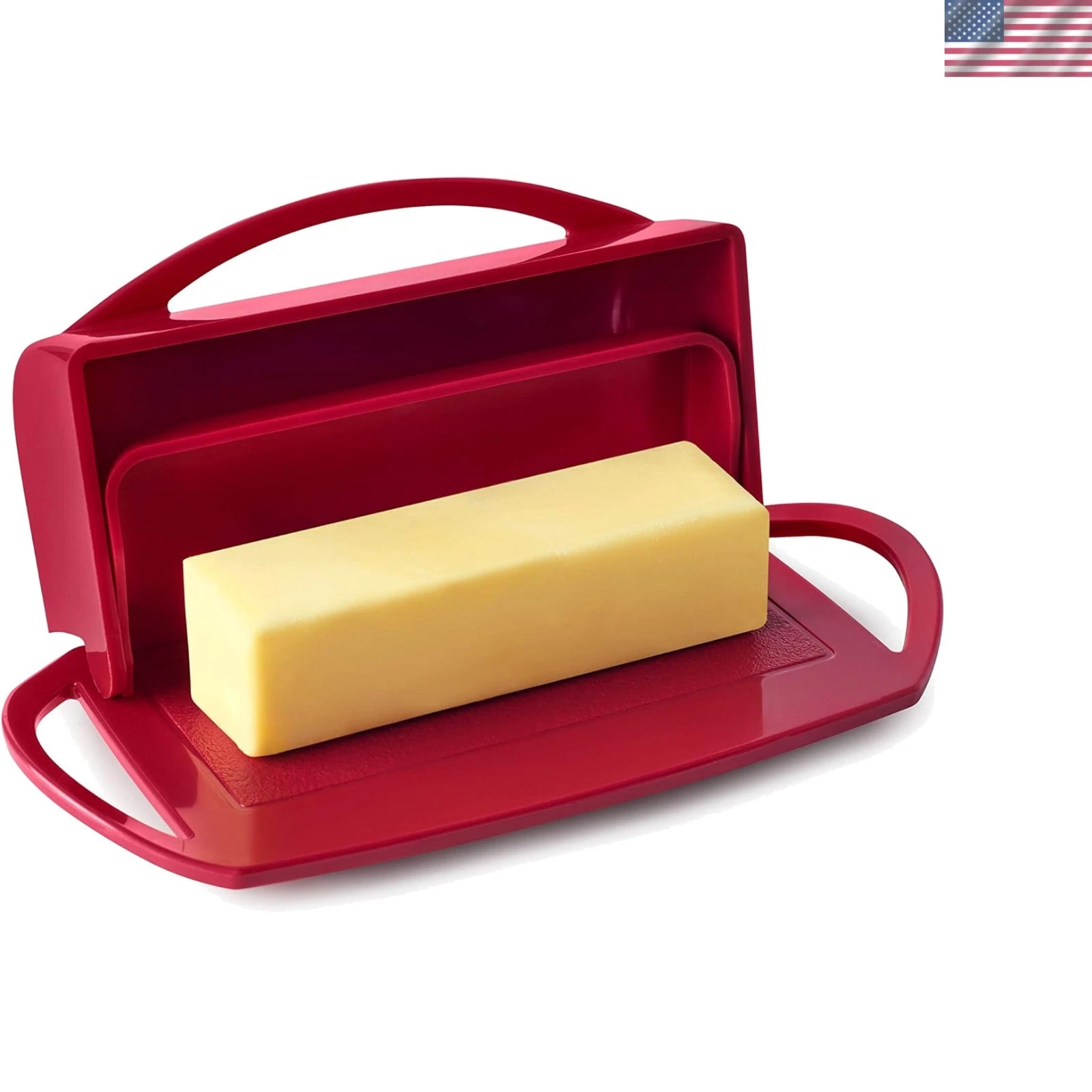 Flip Top Butter Dish with Attached Lid - Holds 2 Sticks, Fits Kerrygold/Europ...