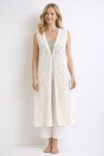 Chico's Coconut Palm Stitch Sheer Midi Vest Cardigan Button Front Size 1 M