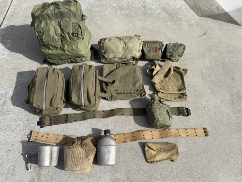 Lot WW2 WWII Korea Vietnam Other Military M1910 Canteen Belt Medical Map Bags