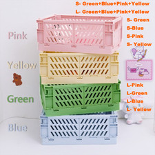 Folding Collapsible Storage Crates Plastic Basket Stacking Kitchen Store Boxes