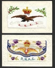2 X WW1 ROYAL NAVAL AIR SERVICE EMBROIDERED SILK POSTCARDS MILITARY EAGLE CROWN
