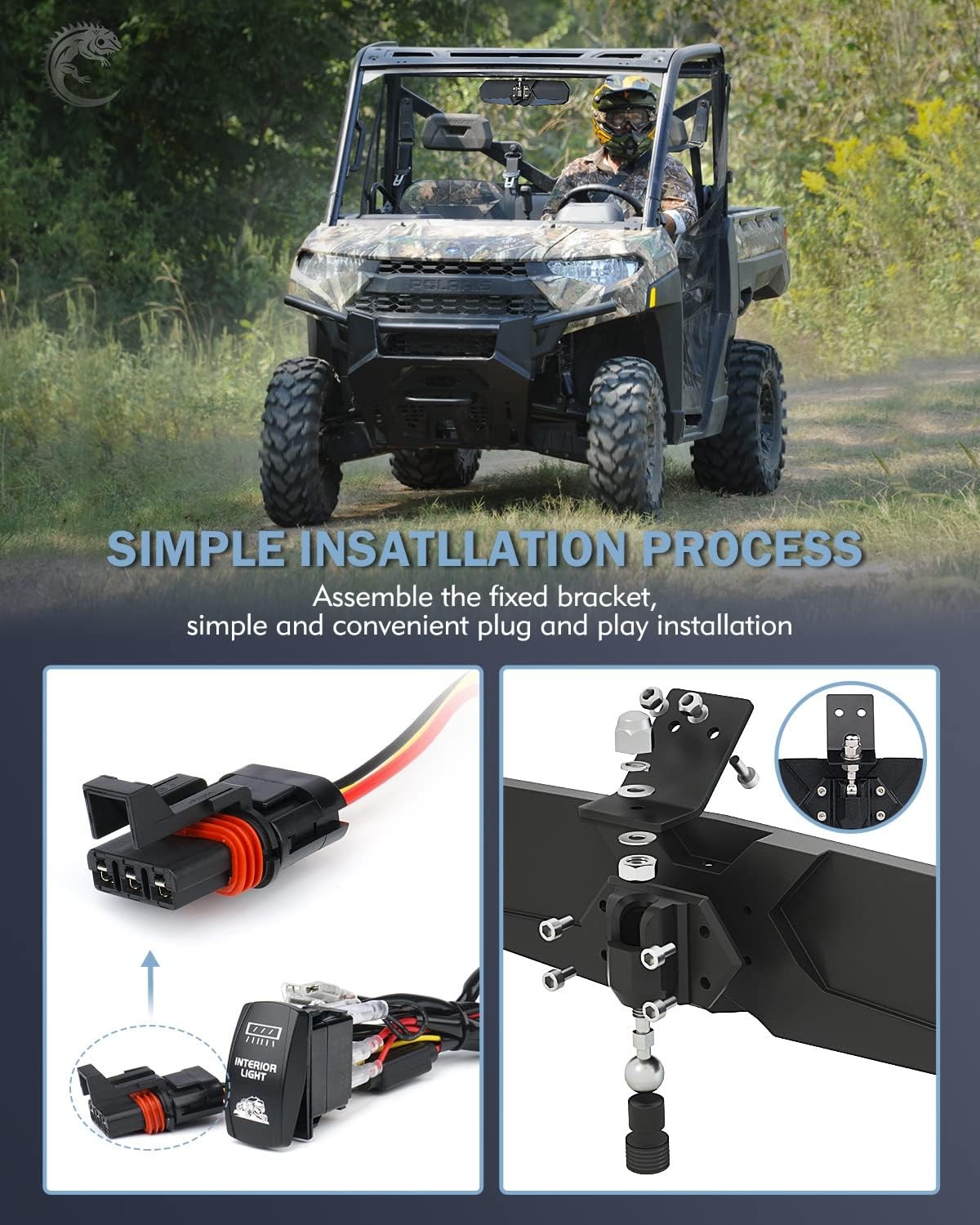 UTV Rear View Mirror with LED Light, With RANGER & PRO XP WITH LIGHT 