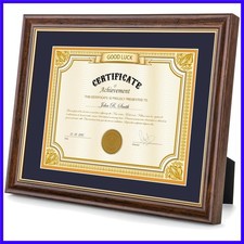 11x14 Walnut Finish Solid Wood Diploma Frame   Displays 8.5x11 Certificate wi...