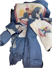 Vintage Rocking Horse Teddy Bear Baby Crib Bedding 10 Pc Set Blue Pink Nursery