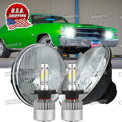 Black 7'' inch Led Round Headlight HI-LO Fit Chevy Chevelle SS 1971 1972 1973 A+