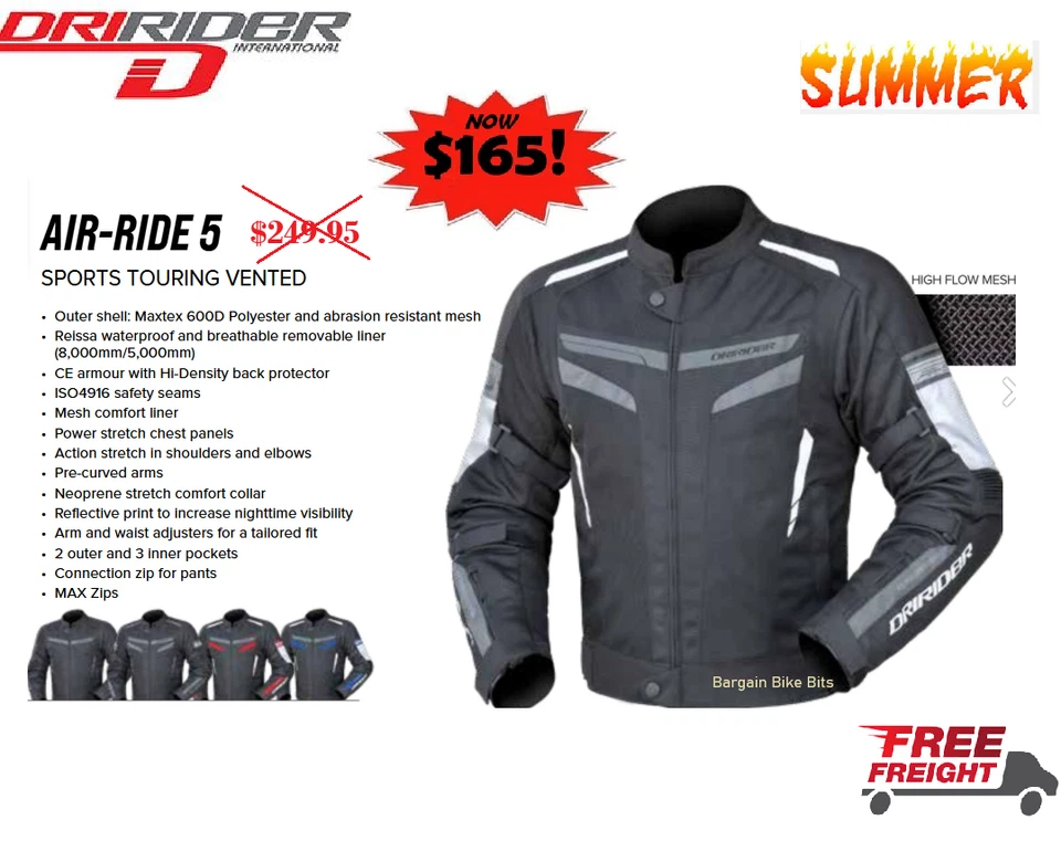 Chaqueta Ventilada Dririder AIR RIDE 5 Motocicleta NUEVA Negra/Yamaha Azul Verano Touring Foto 3 de 4