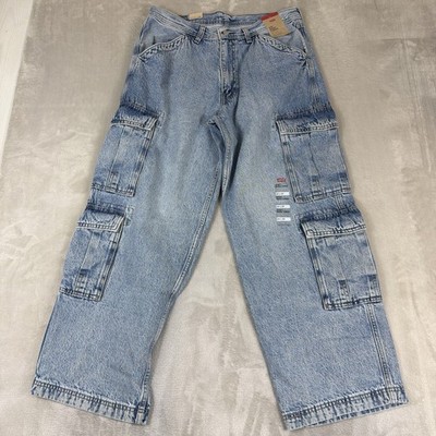 Levi's 578 Baggy Fit Cargo Jeans Men's Size 34x30 Blue Light Wash Cotton Y2K