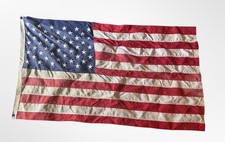 Vtg Distressed Canvas American Flag 55” x 35” Embroidered Stars Made In USA