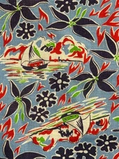 Vintage Flour Sack Fabric Sailing Boats Pattern 1930s 40s Antique 36” x  40”