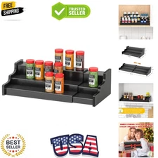 3-Tier Adjustable Black Bamboo Spice Shelf - Perfect Kitchen Storage Solution