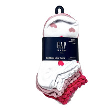 GAP Kids Girls Cotton Low Cut Pink Hearts Socks 8 Pairs Shoe Size 7 - 10