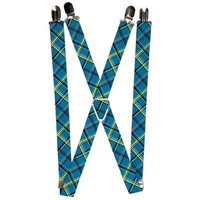 `Suspenders - 1.0`` - Plaid Turquoise/Yellow/Black/Gray` (Us Import) ACC NEU