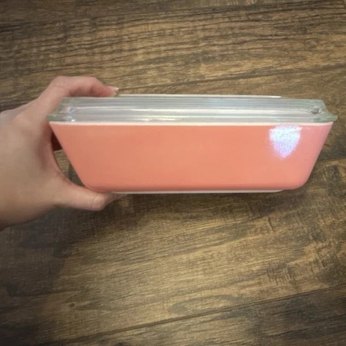 PYREX Vintage Pink Glass Rectangle Refrigerator Dish with Clear Lid 503