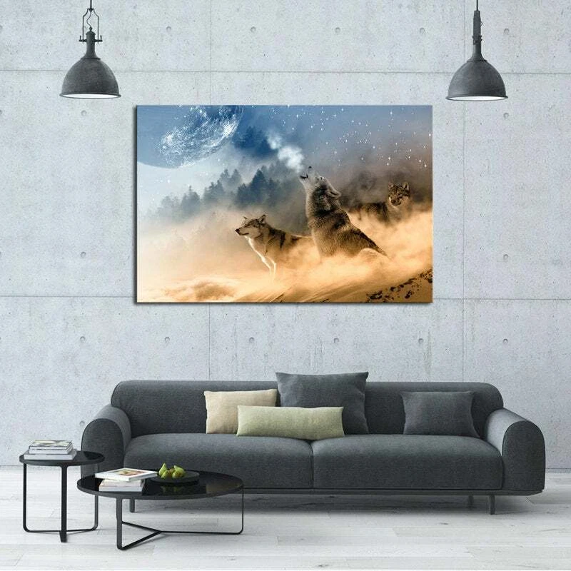 Multi Panel Print 3 Wolves Mountain Canvas 5 Piece Framed Wall Art Wolf Picture  - Image 4 of 4