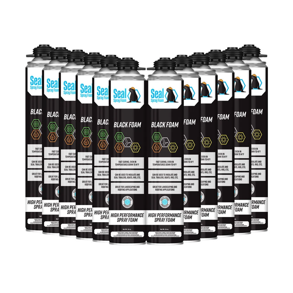 SEAL SPRAY FOAM Seal Spray SEALASB12 Black Gun Foam 24 oz Can - 12 Pack