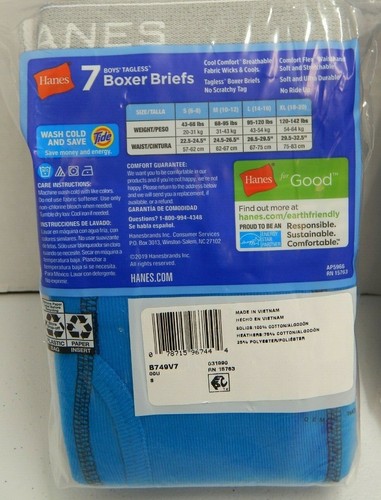 Hanes Boy's 7 Pair Pack Tagless Boxer Briefs Size S/P 6-8 - Picture 5 of 7