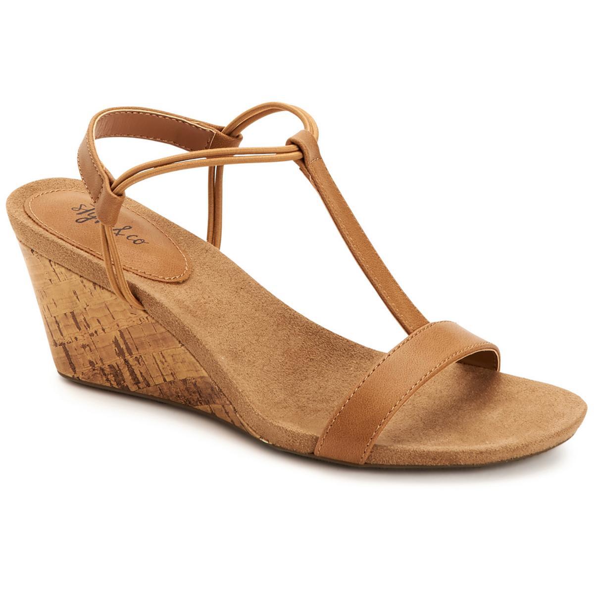Style & Co. Женские босоножки Mulan Tan из пробковой кожи на танкетке шириной 9,5 (C, D, W) BHFO 3803
