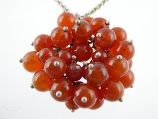 Sterling Silver Red Carnelian Bead Cluster Pendant Necklace 925 37.4g 18 Inches