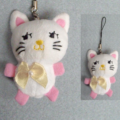 bijoux de portable breloque de sac petit chat rose blanc noeud papillon peluche - Photo 2/4