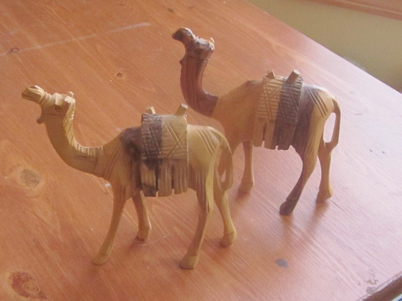 BEAUTIFUL CARVED WOODEN CAMELS  (2)