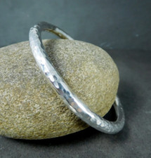 5mm Hammered Wide Bangle For Women 925 Solid Thick Heavy Sterling Silver Bangle