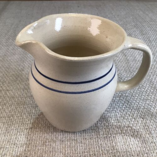 Vintage E.P. Pottery Marshall Texas Ceramic Pitcher With Double Blue Stripe 6.5" - Picture 7 of 8