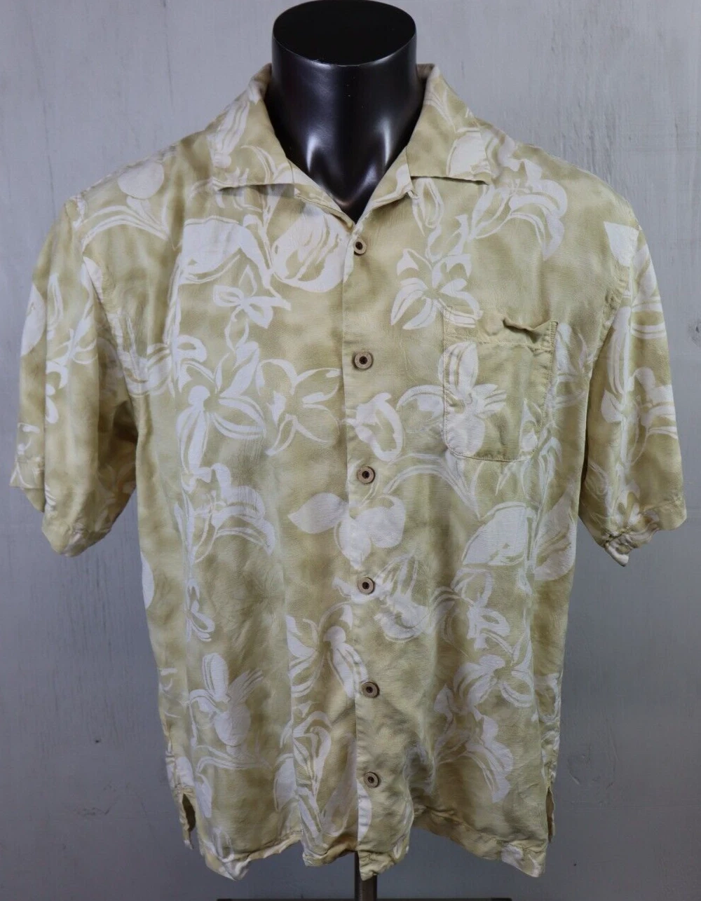Mens Tommy Bahama Short Sleeve Button Front Hawaiian Shirt Silk Floral XL Brown