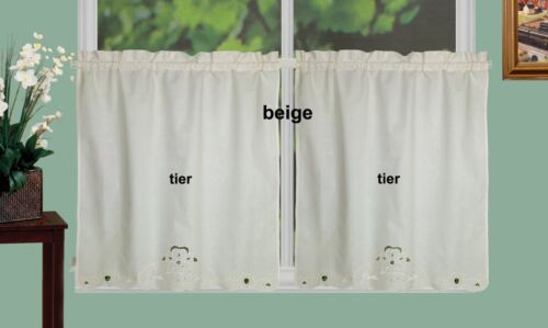 Beige Silke Cutwork Lace Cotton Kitchen Curtain 24" tiers-2PCS NEW FREE S&H