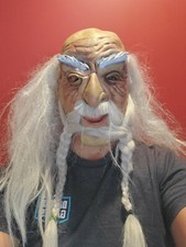 Vinyl halloween mask Gray Hair With Braid Beard