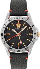 Versace VE2W00122 Sport Tech GMT silver gold red black Leather Men's Watch NEW
