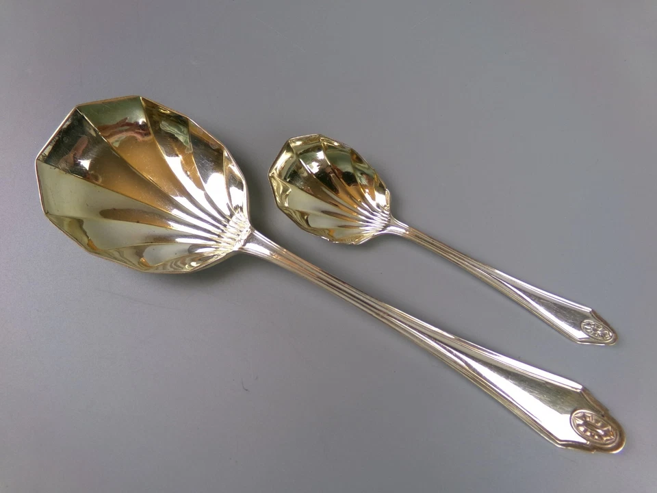Vintage Dessert Spoon Set. Silver plated & gilt. Shell Shape. Ice cream, fruits. - Image 4 of 4