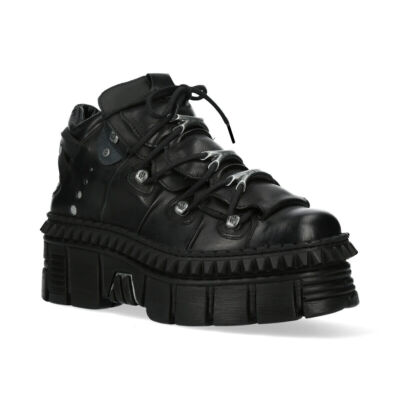 New Rock Boots WALL106-S13 Unisex Metallic Black Leather Platform