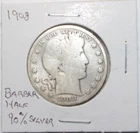 1908 Barber 1/2 Dollar USA 0.900 Silver Very Low Mint 1.3MM Minted Value Coin-a3