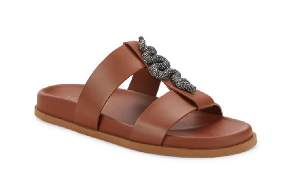 VALENTINO GARAVANI Brown Crystal Embellished Serpent Calfskin