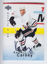 1995-96 UD BAP SIGNATURE KEITH CARNEY AUTO #S9 Autograph Be Player Blackhawks
