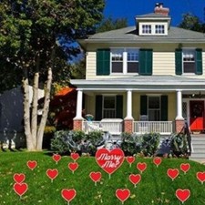 Marry Me Red Heart Yard Decoration - 18 Flat Plain Hearts  1 Flat Larger Heart